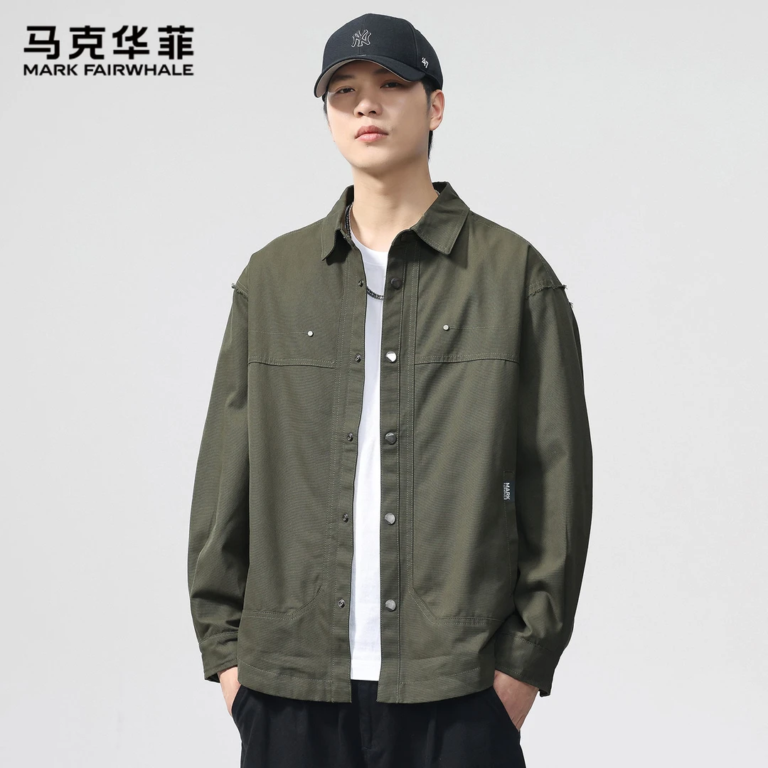 马克华菲工装外套男士春秋季2025新款早秋休闲翻领薄款衬衫夹克潮