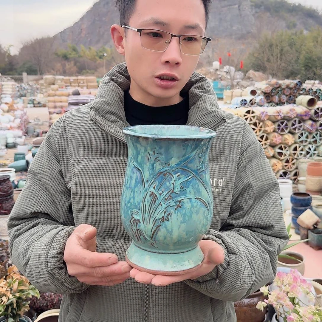 紫砂花盆口14高20（兰花绿一个