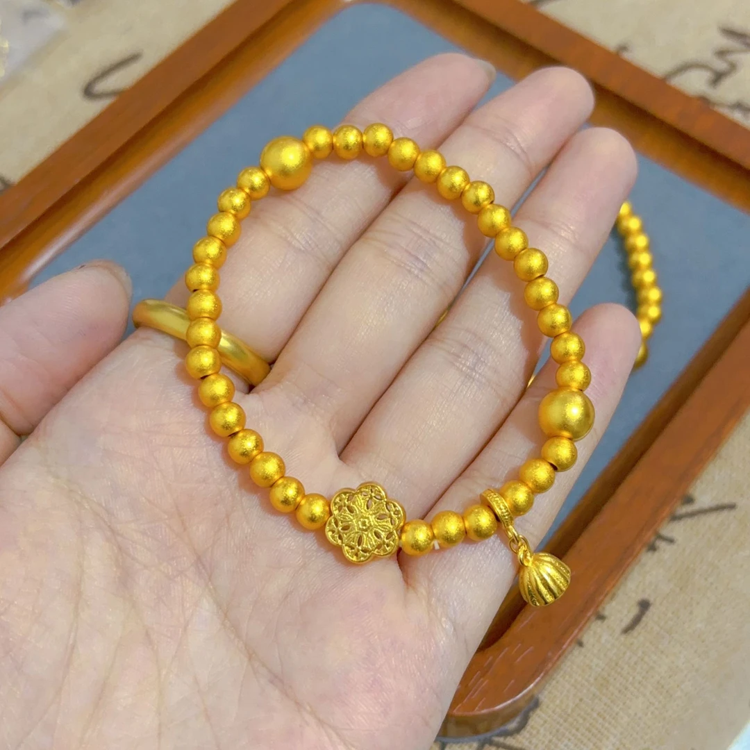 铜合金手链 金店同款六相花两世欢莲蓬手链女古法传承圆珠金手串