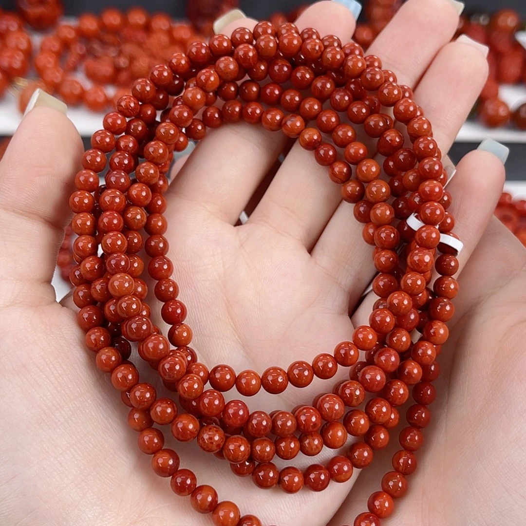 大***、南红玛瑙未镶嵌瓦西柿子红火焰5mm多圈 （打包）