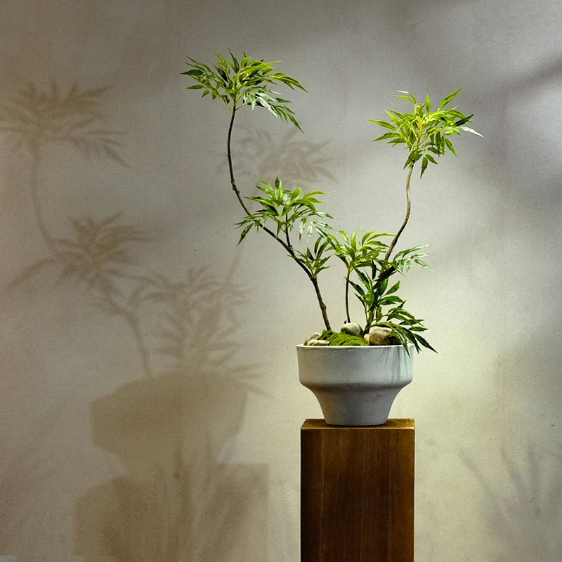 海虹景品十大功劳仿真绿植高禅意茶室玄关装饰假花小型盆栽景摆件