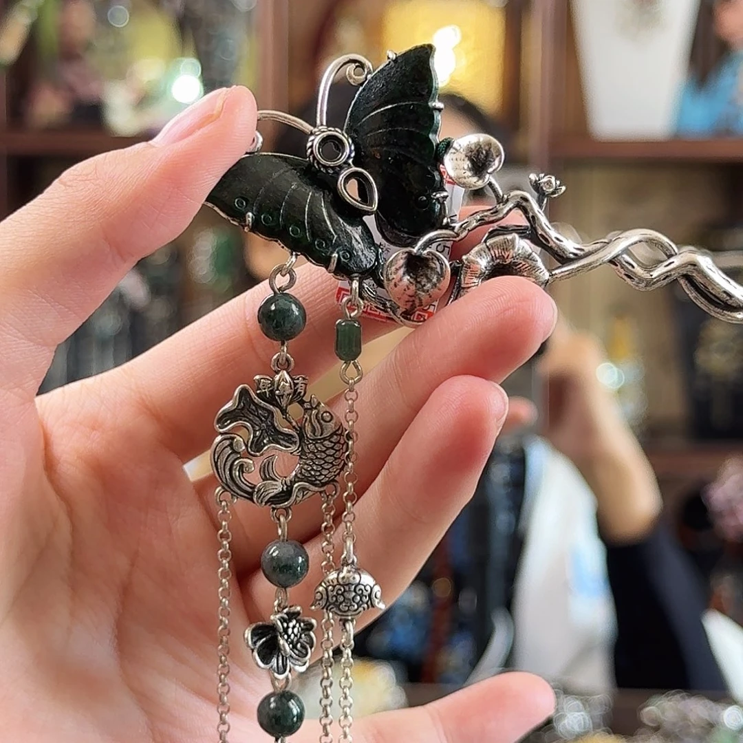 翡翠银S925镶嵌发饰