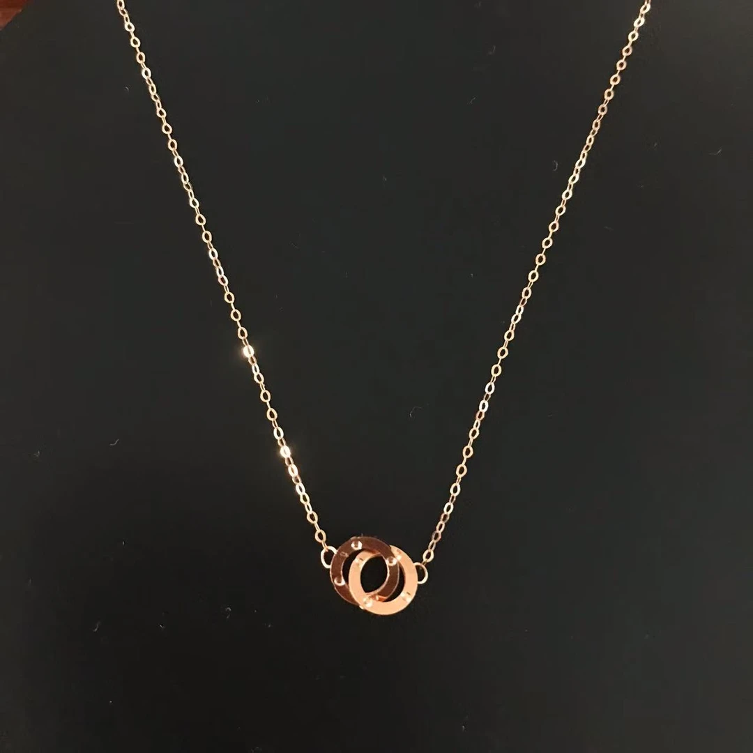 14K玫瑰金双环项链时尚百搭简约