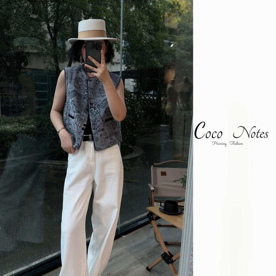 COCO NOTES 523复古印花马甲短外套时尚优雅上衣女