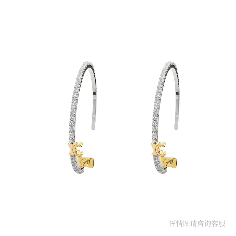 铜合金珐琅耳饰 5CM满钻凯旋门耳环-6164