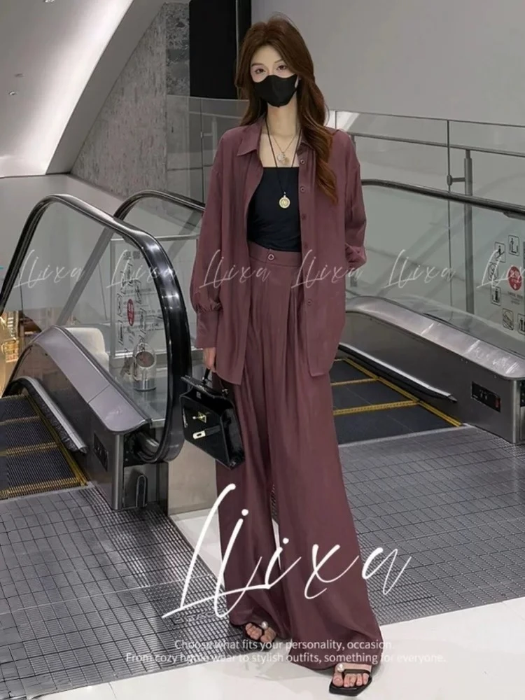 轻奢松弛感套装女春装韩系高级衬衫阔腿裤三件套