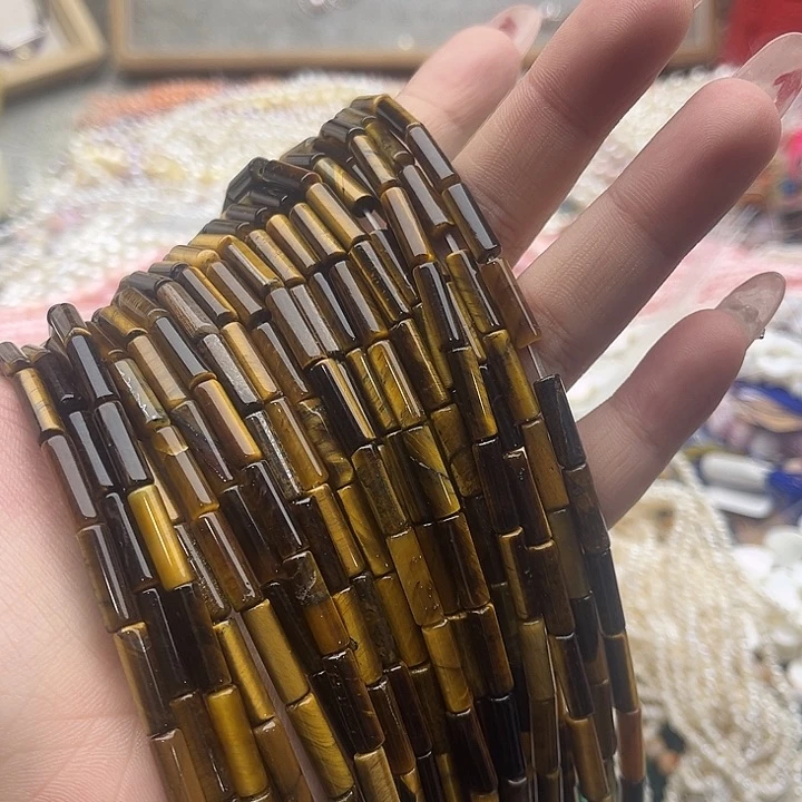 玛瑙/玉髓珠宝半成品未镶嵌一条4/13mm左右虎眼石管珠