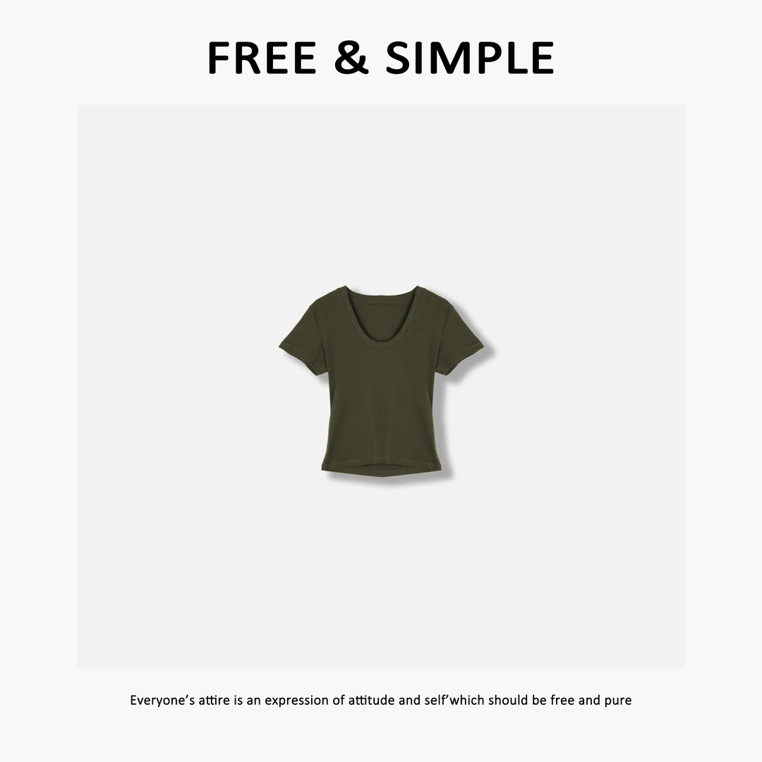 Free&Simple-'女神T'韩系感夏季新款鹅蛋领显瘦设计T恤-8101