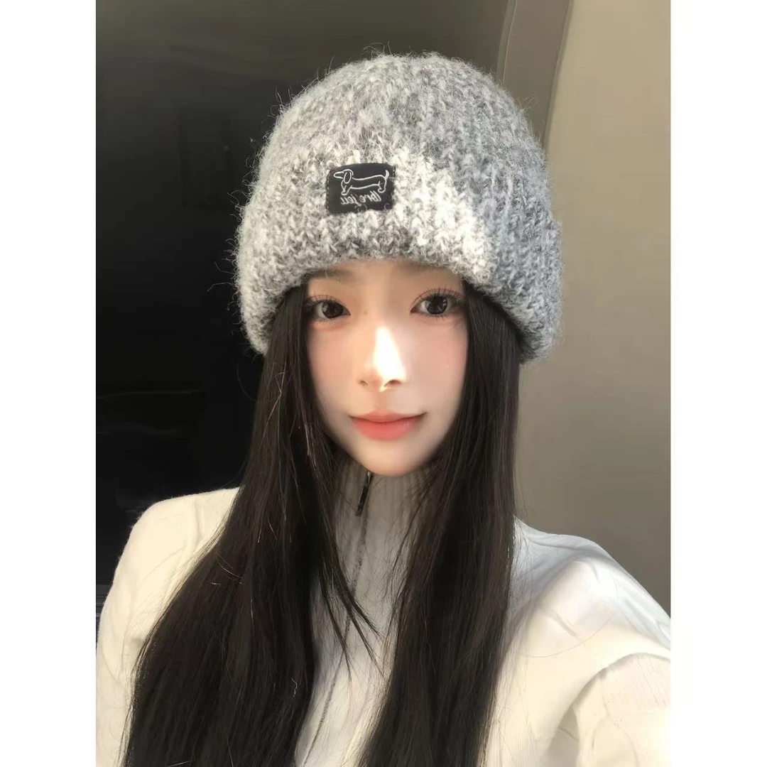 针织帽千金风圆顶极简风贴布帽子包头帽冬天日系百搭保暖氛围感帽