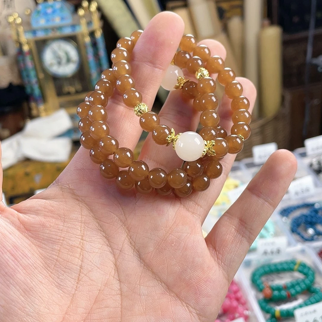 檀香木手串银S925镀金镶嵌