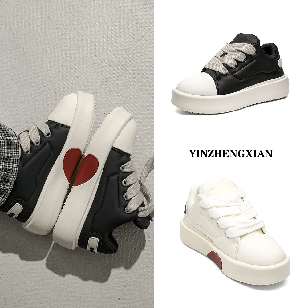 尹政贤夏季新款板鞋厚底增高撞色爱心休闲板鞋日系复古运动休闲鞋