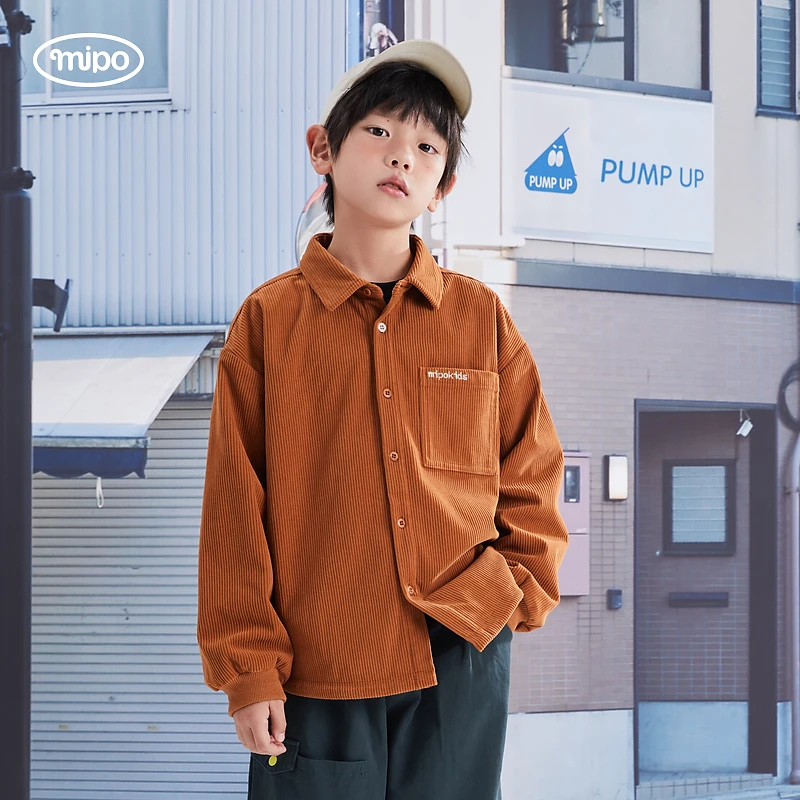 mipo SS24春装 儿童灯芯绒衬衫男童女童洋气上衣2024新款潮牌