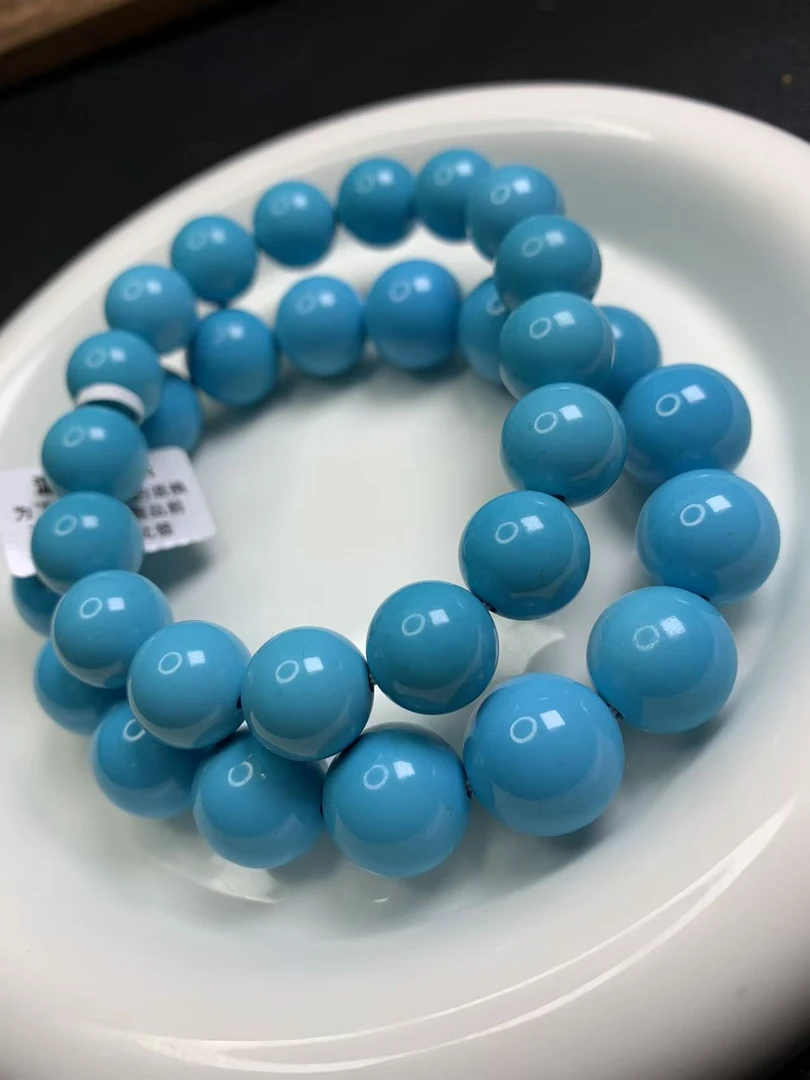 湖北珍藏级12mm-14mm纯手工原石原料精工天空蓝圆珠手串