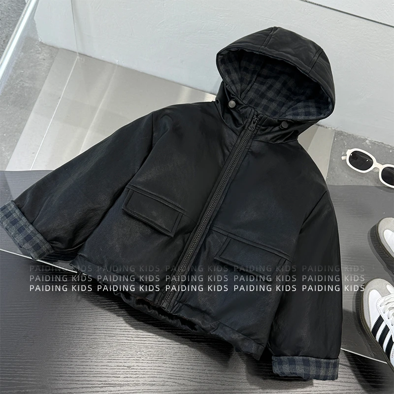 冬装儿童韩版时尚复古机车风加绒保暖加厚皮衣外套HCXZ4762-DD1
