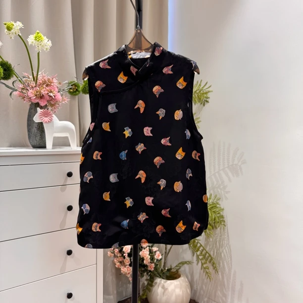 【深圳丽姐-燕子】10036猫猫提花新中式马甲