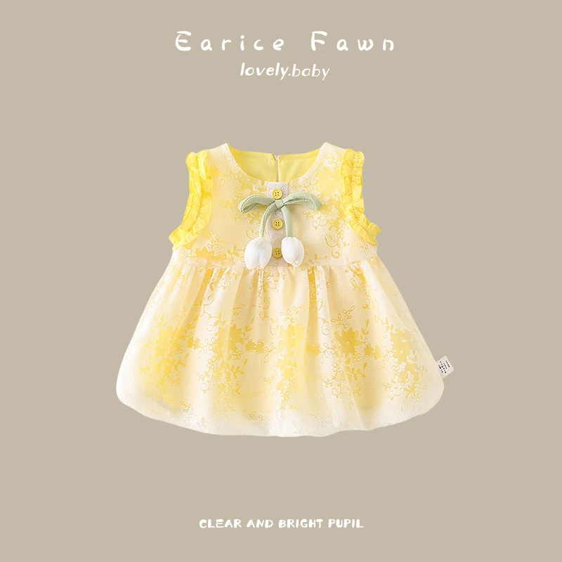 MXM婴儿夏季薄款衣服女宝宝超萌可爱公主裙子百天宴外穿无袖连衣