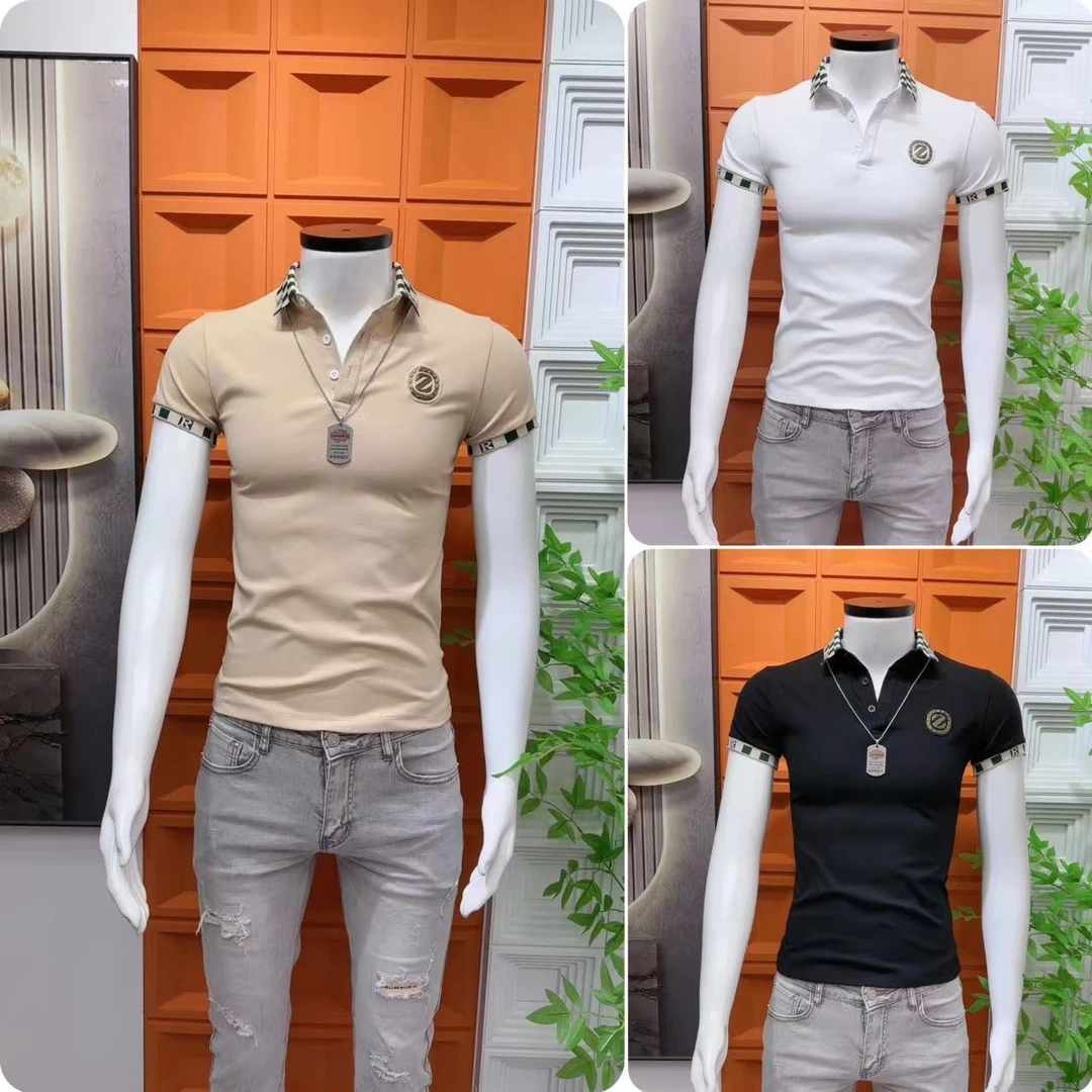 夏季爆款男士短袖Polo衫休闲拼色刺绣修身百搭高级感痞帅男款半袖