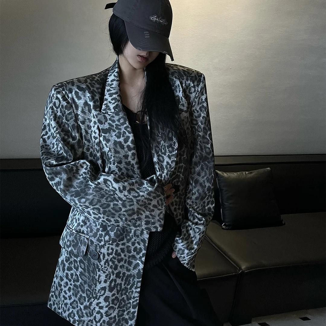 【 豹富爆美】2025春季新款美式潮酷复古冷淡气质豹纹西装外套