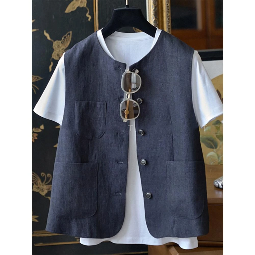 【JRXR女装】复古亚麻外穿马甲背心女春季时尚百搭今年流行的马夹