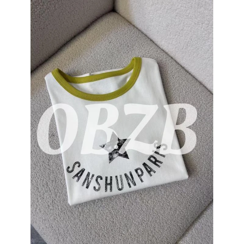 OBZB【D女款短袖】黄色星星短袖宽松修身时尚潮流百搭不挑人3012