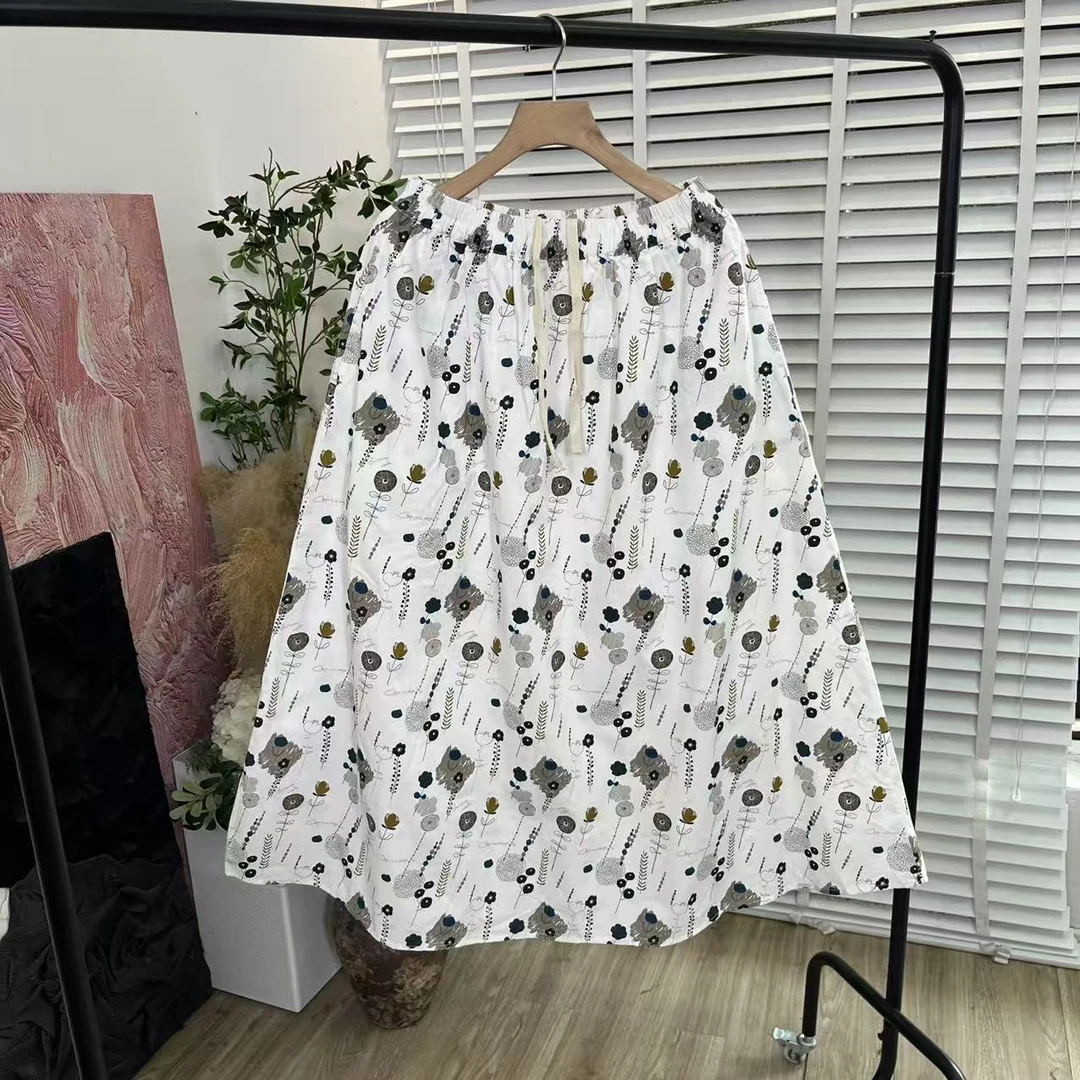 日系印花「双层松紧腰水洗棉」半身裙E5461