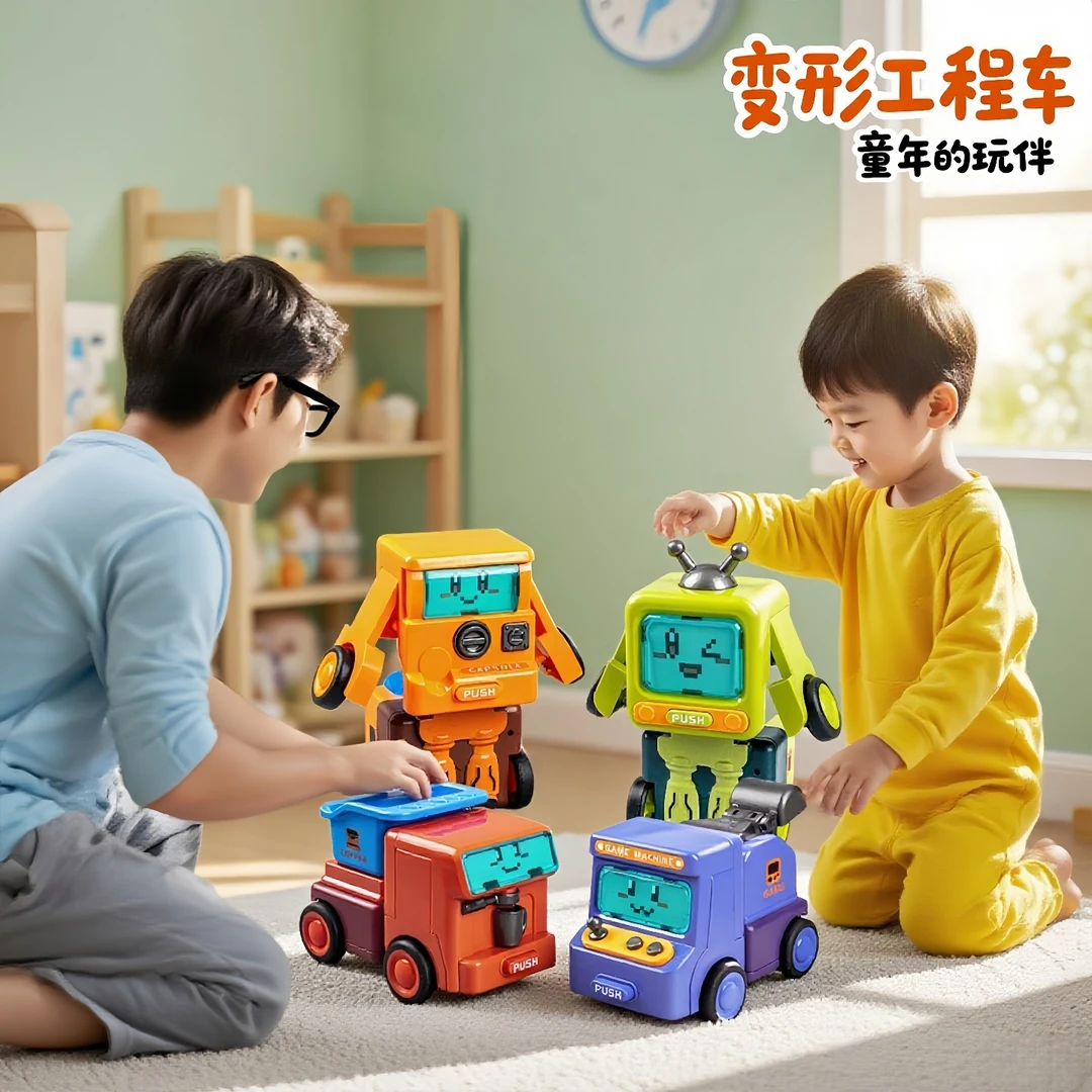 儿童汽车机器人惯性百变翻斗变形金刚工程车玩具网红爆款变形玩具