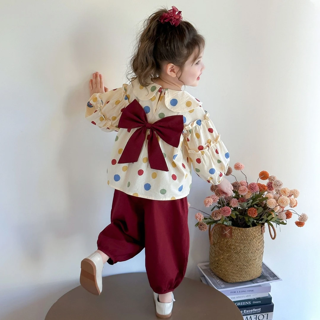 【秋季新品】女小童韩版套装女宝宝蝴蝶结长袖秋装时髦两件套