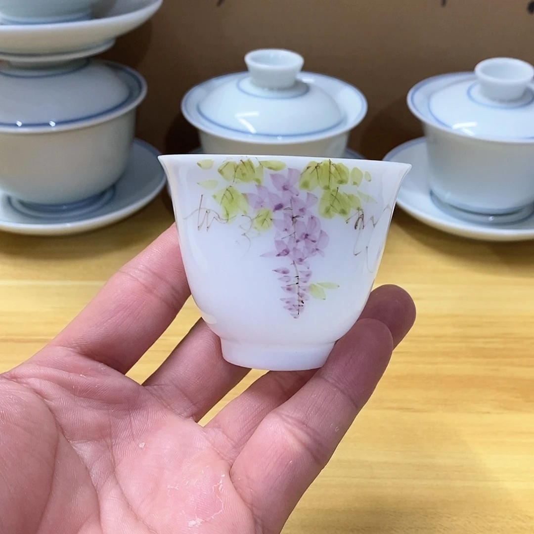冰种玉瓷手绘杯子（瑕）80
