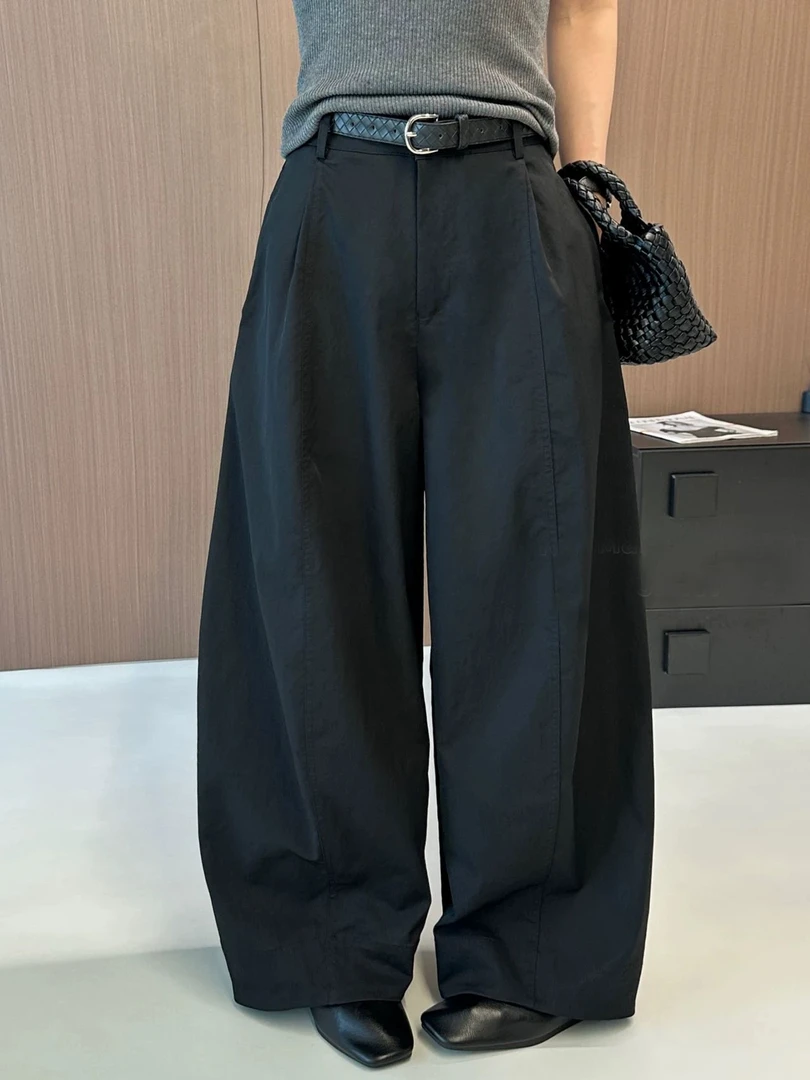 【女人家】8522秋季新款腰带高腰宽松阔腿裤锥形裤休闲裤百搭