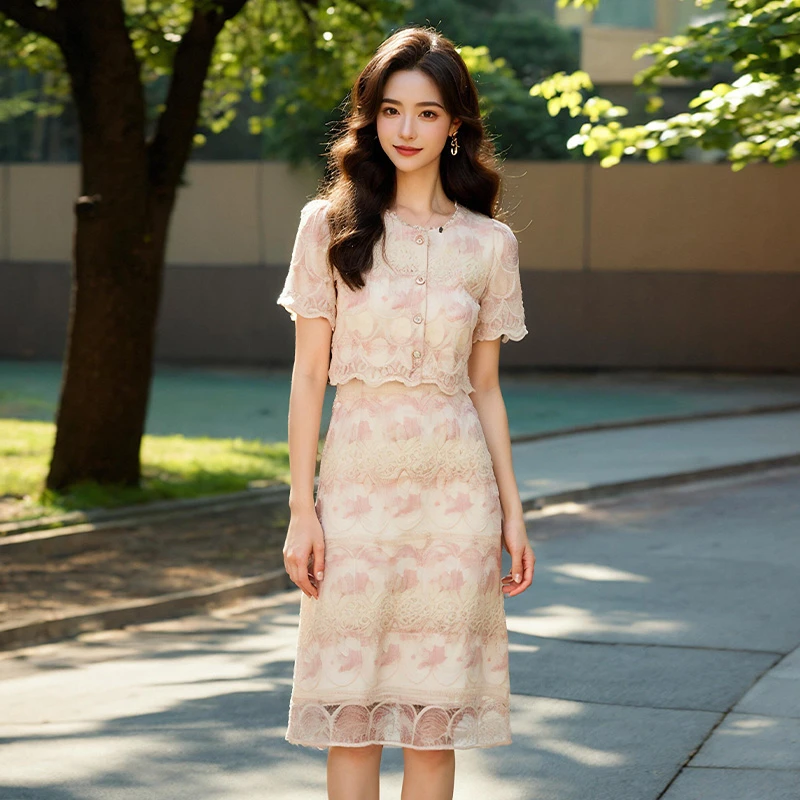 奢姿大码女装2025夏季时尚假两件拼接连衣裙胖妹妹印花减龄裙子