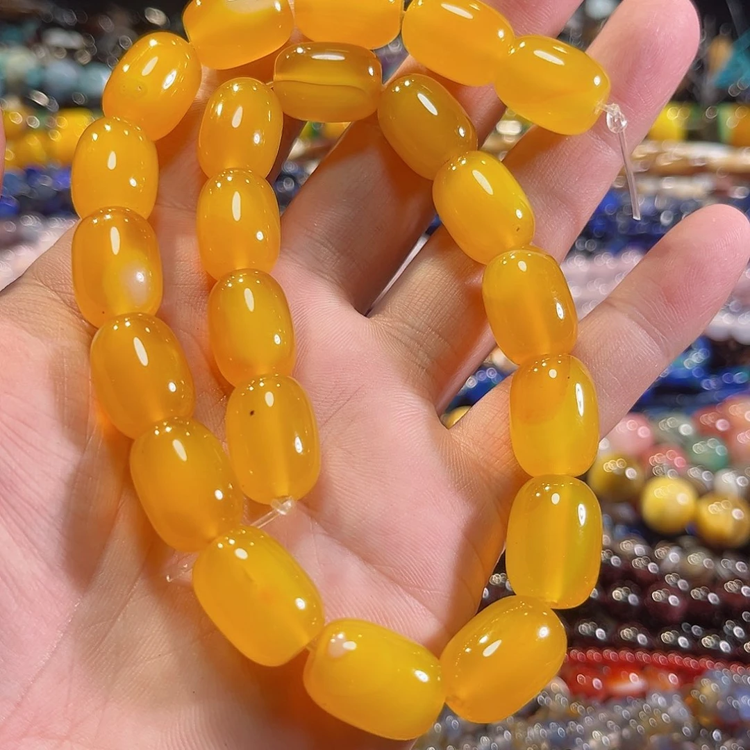 玛瑙/玉髓合金珠宝半成品蜜蜡黄玛瑙一条13x18m