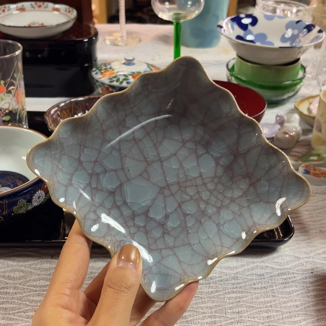 瓷片橘吉红贯入棱形盘48