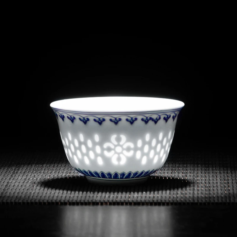 羊脂玉白瓷青花品茗杯玲珑瓷茶杯子爆款2025最新款喝茶主人杯单杯