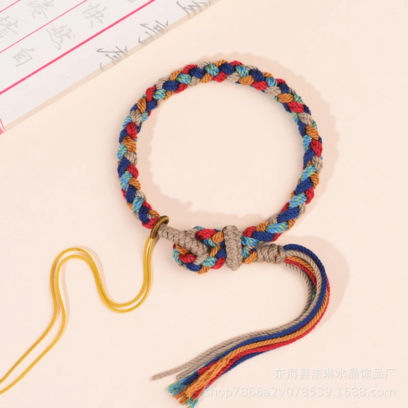 铜合金亚克力手链 藏式彩绳手绳手搓棉手链饰品民族风手串新中式