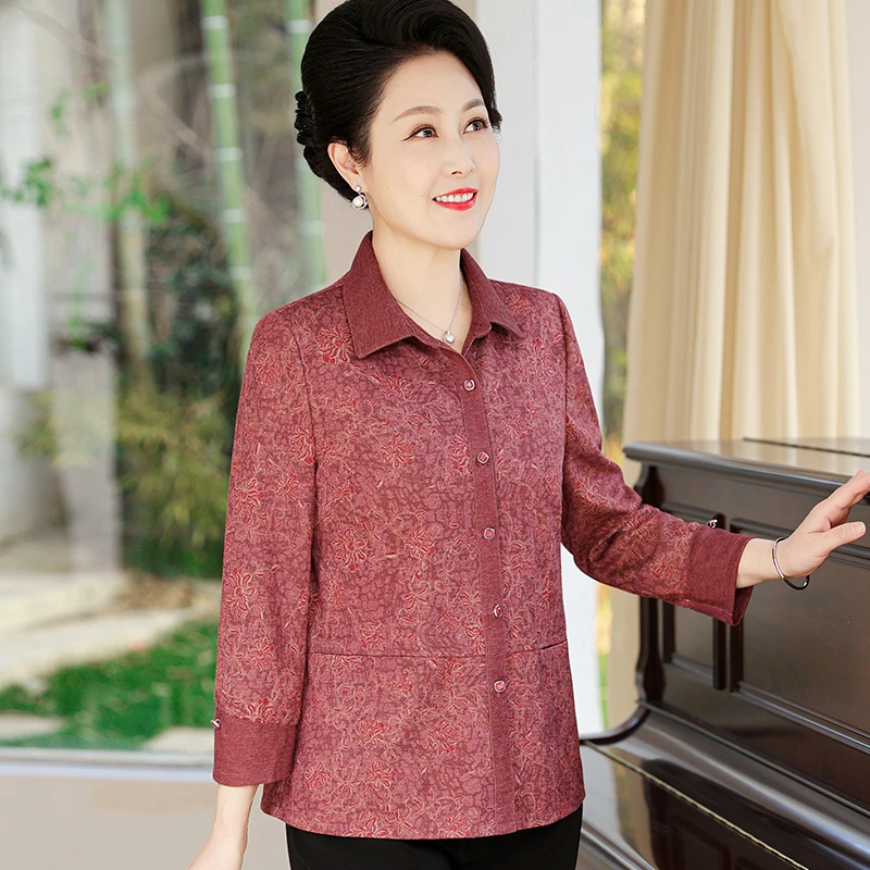 中老年人妈妈春装衬衫长袖上衣2025新款婆婆春秋天宽松衬衣薄外套