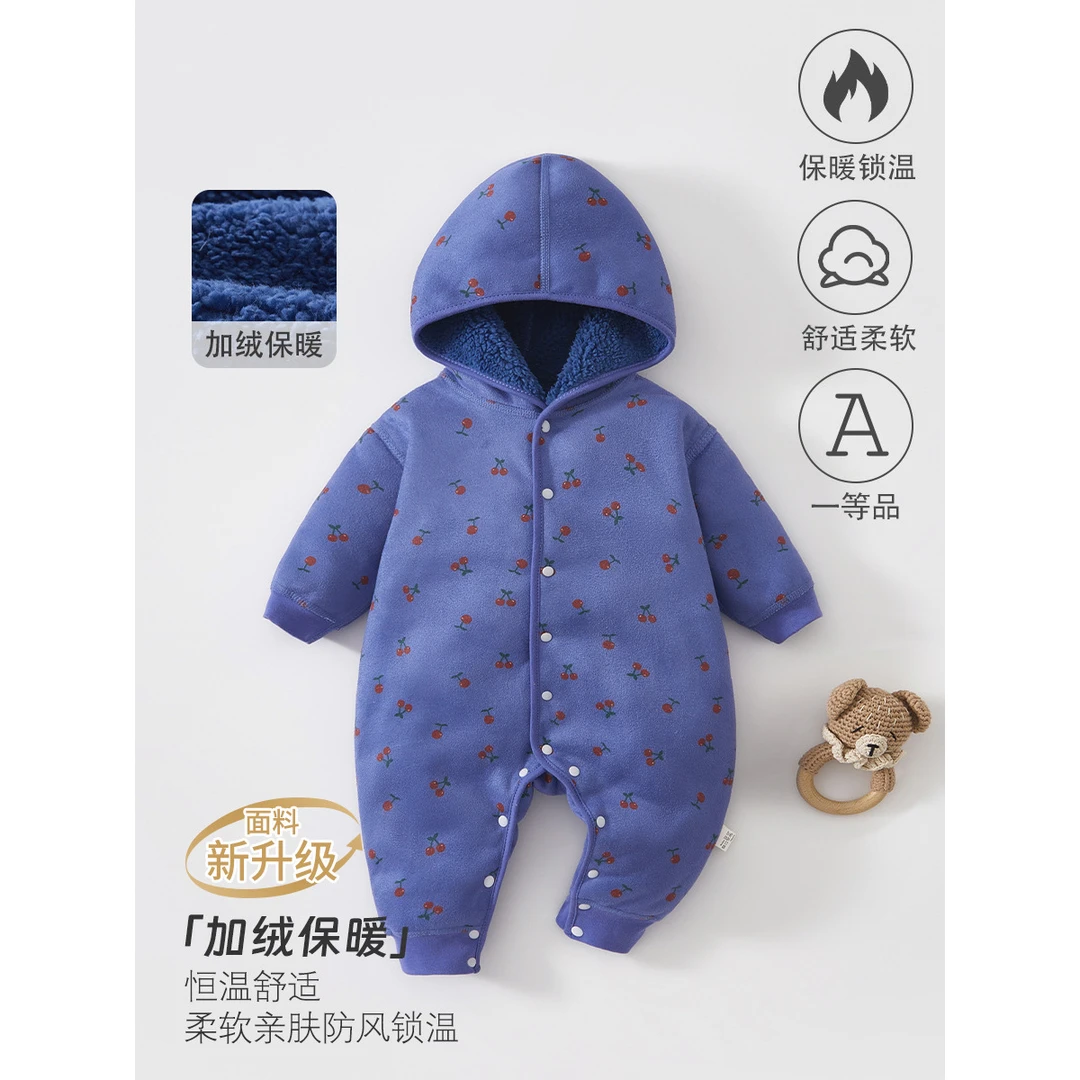 婴儿连体衣a类棉秋冬季宝宝衣服双面穿加绒保暖连帽爬服安阳童装