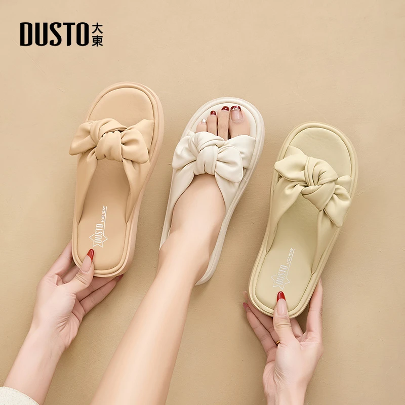 大东女拖鞋2025新款夏季外穿女凉拖蝴蝶结半托休闲沙滩鞋子女0701