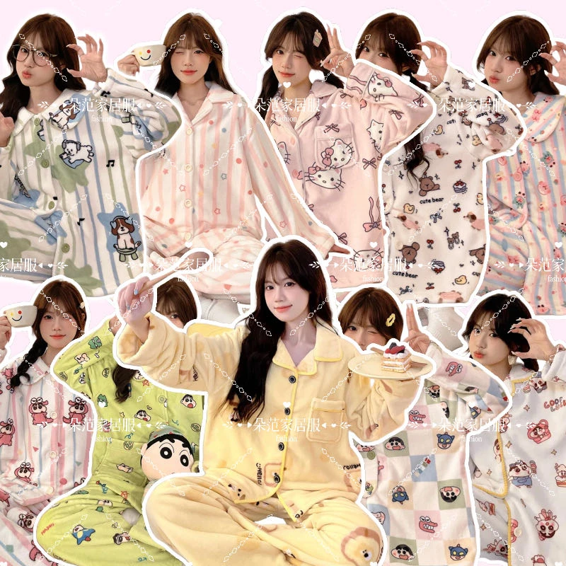 【朵范】(四号链接401-423) 德绒新款甜美睡衣套装爆款家居服