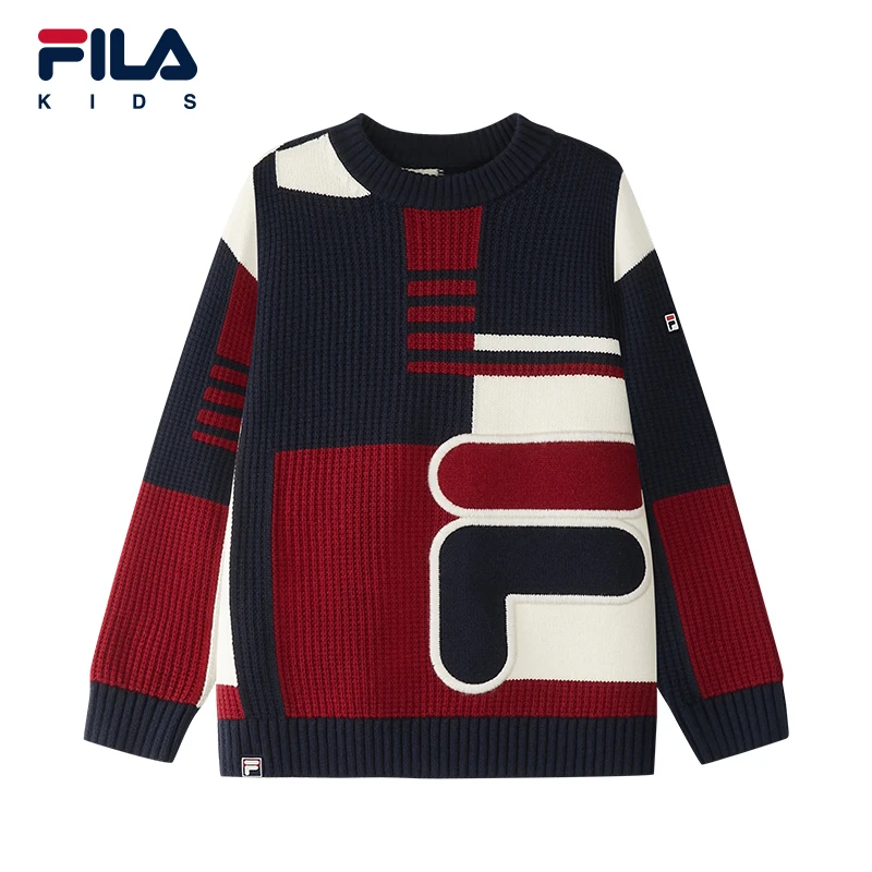 Fila/斐乐中大童【拼接撞色大LOGO】冬季保暖宽松毛衣K12B541401F
