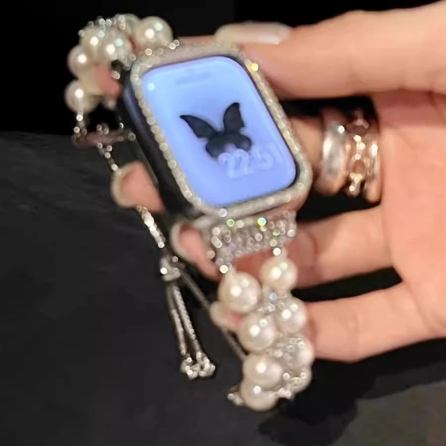 适用于小米手环9pro新款珍珠链式镶钻红米watch6/5金属高级感表带