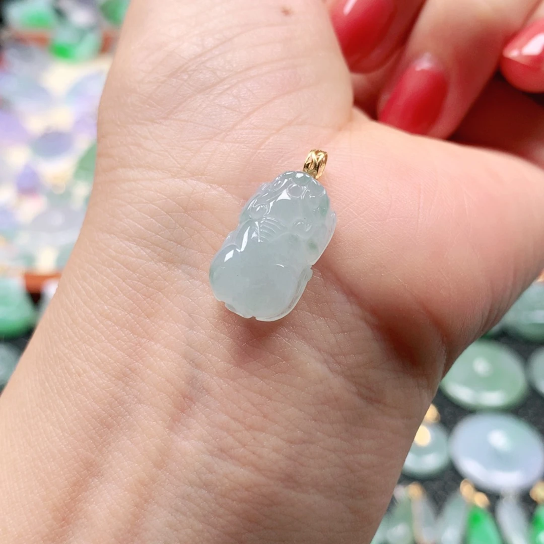 翡翠18K金镶嵌吊坠(不含链)