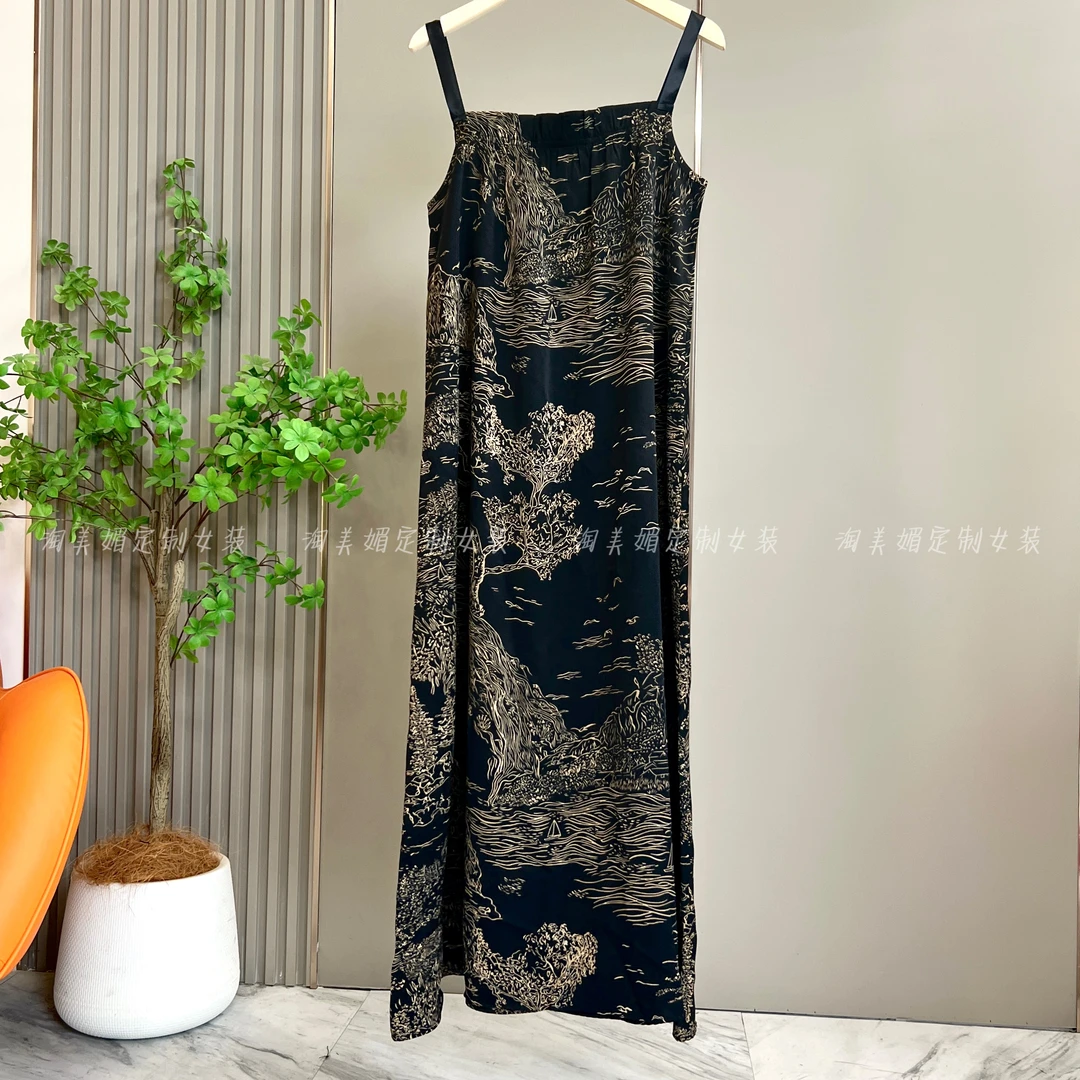 403/山水画系列气质时尚夏季国画中式优雅长款吊带女装连衣裙