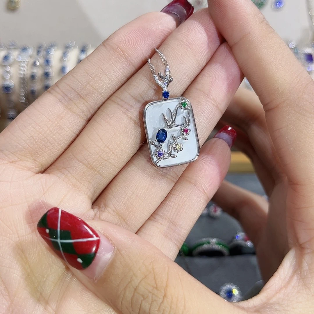 蓝宝石吊坠(赠链)银S925镶嵌