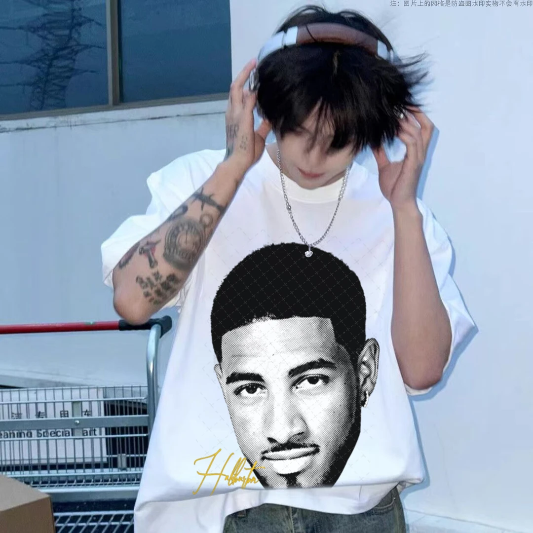 泰里斯哈利伯顿大头个性印花潮流短袖宽松T恤休闲运动上衣百搭