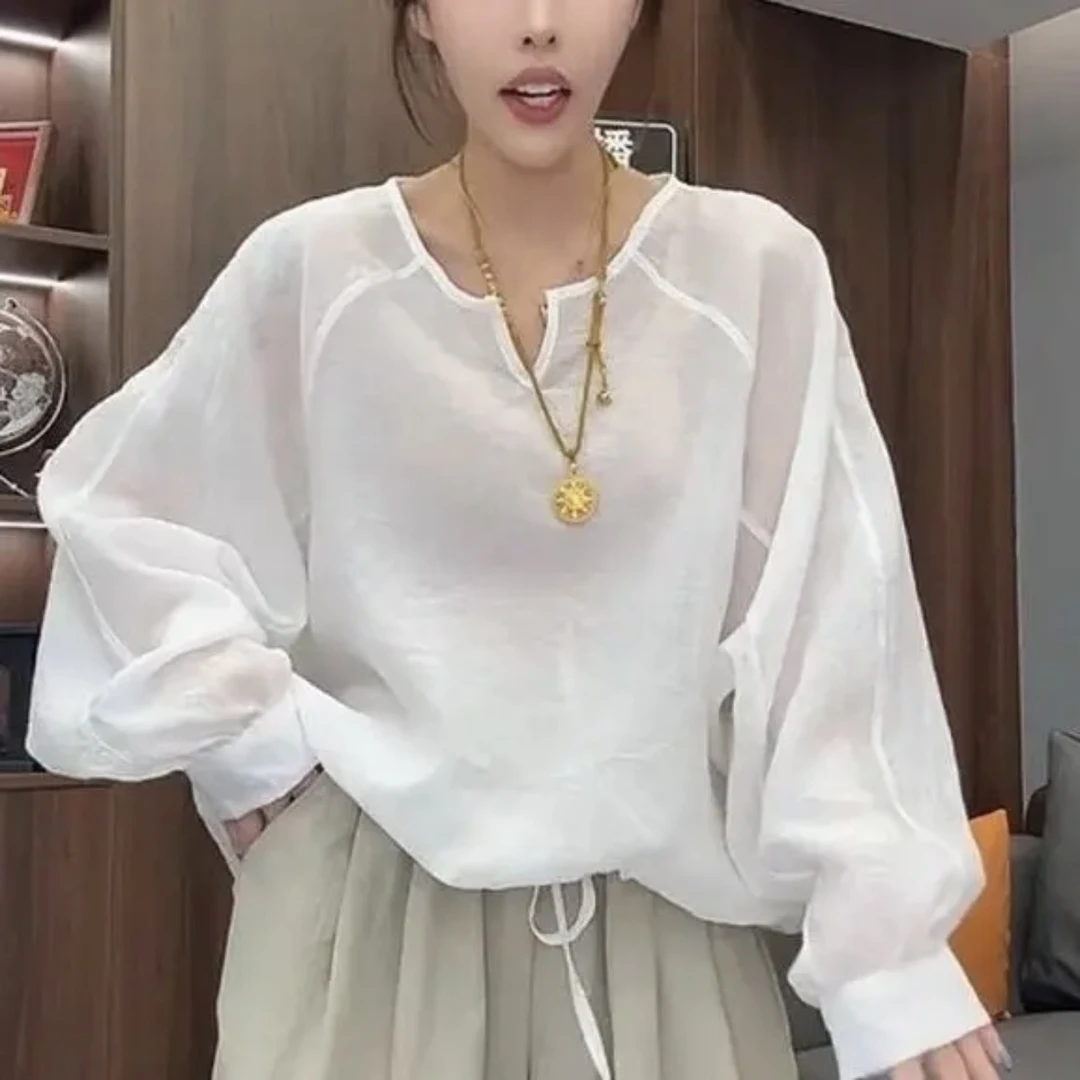 气质长袖衬衫夏季白色衬衣休闲宽松百搭防晒小众高级感漂亮上衣