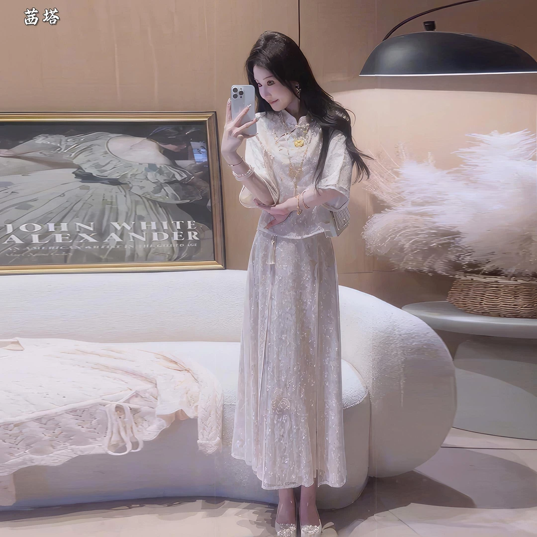 粉色新中式国风套装女装2025新款夏季超火超好看小个子穿搭一整套