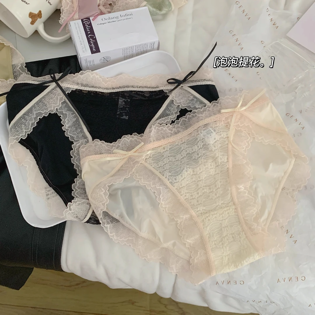 2025新款法式蕾丝内裤女性感网纱透气提臀中腰舒适少女蕾丝内裤