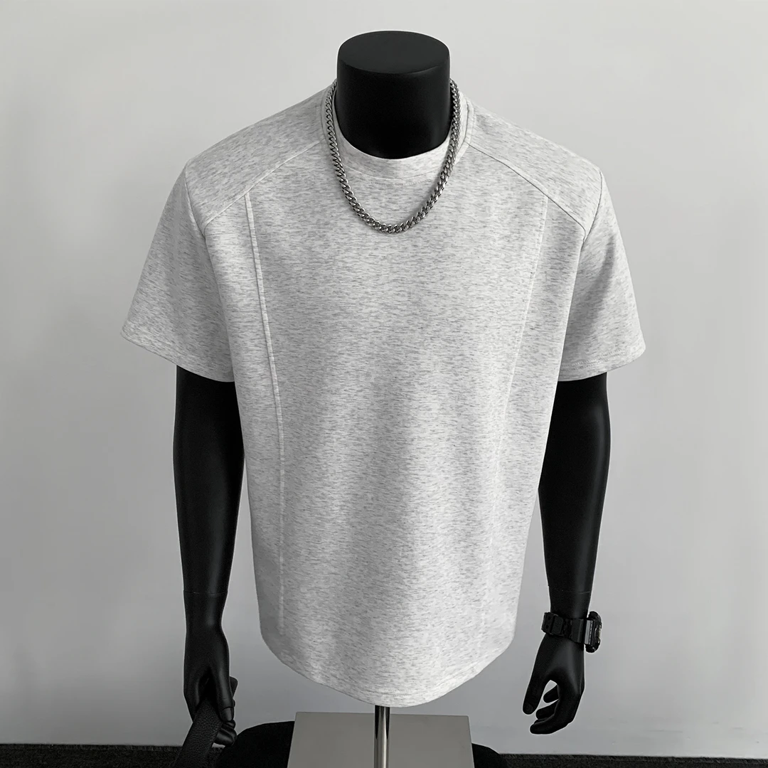 夏季男生重磅美式修身T恤2025新款潮流潮牌复古圆领青少年短袖T恤