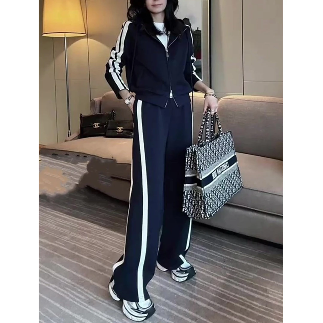 2025秋季新款百搭休闲双头拉链侧线条设计感外套长裤时尚气质套装