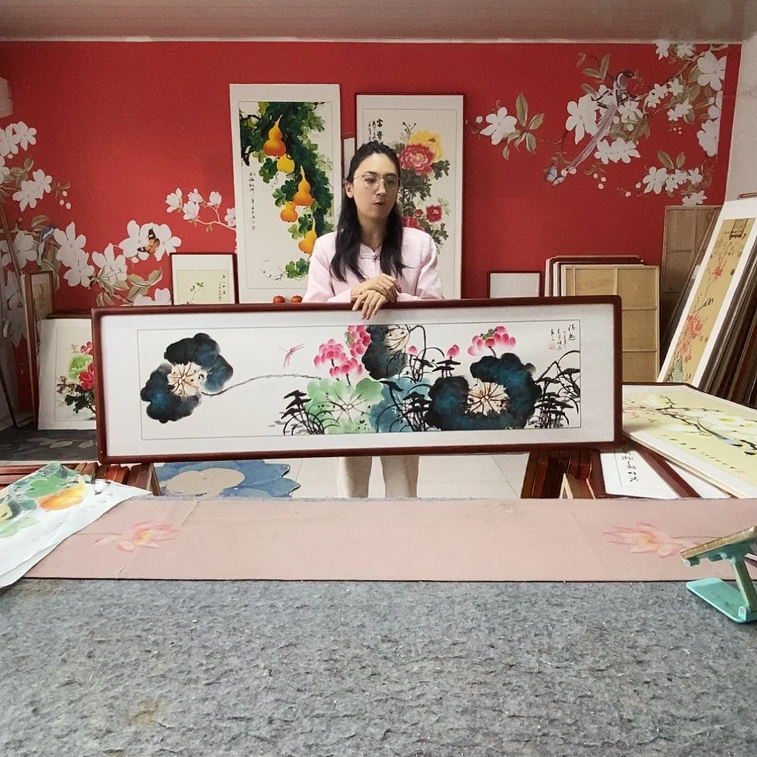 国画手写手绘带框包邮国画作品47✖️162
